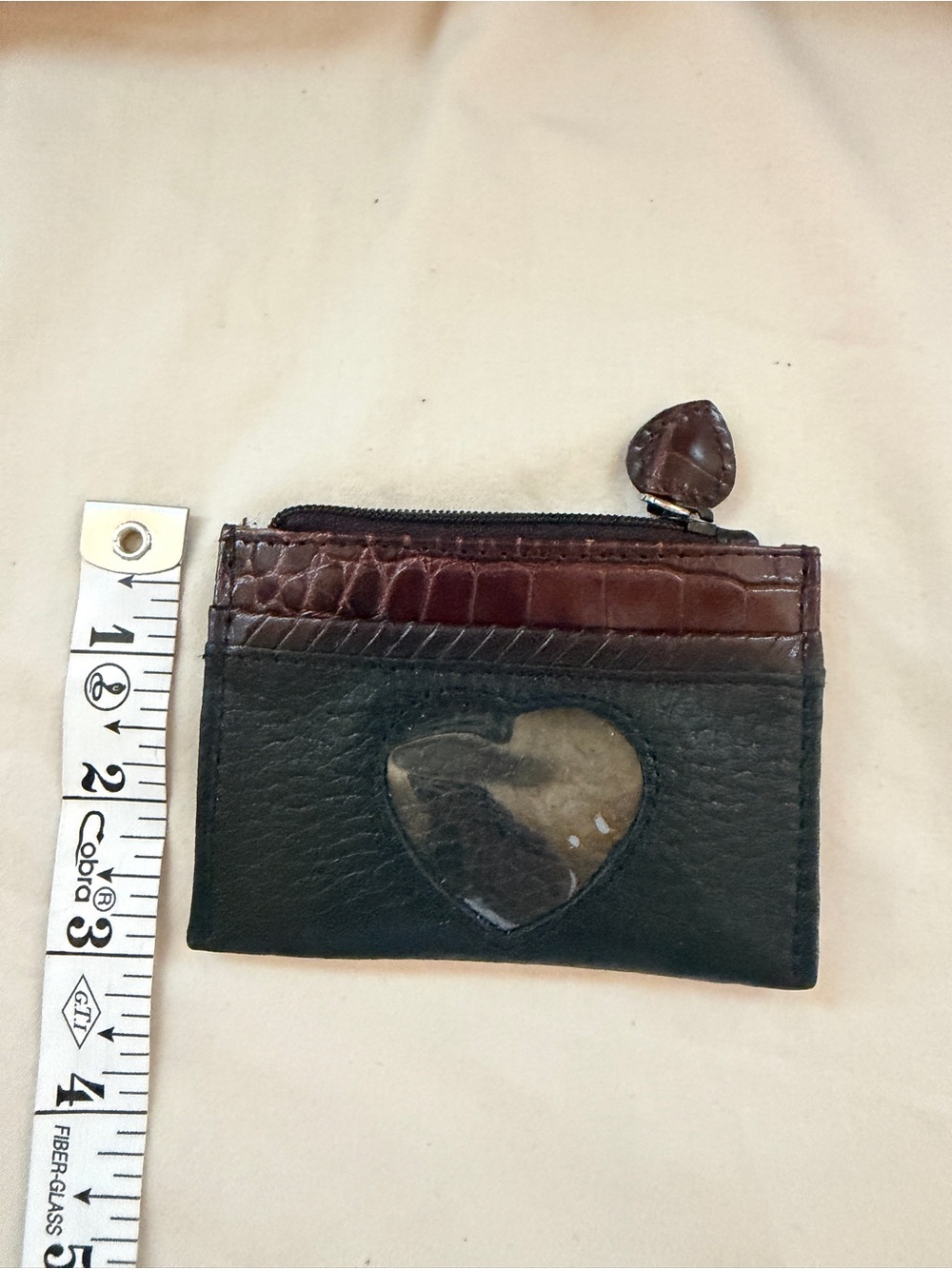 Brighton Two-Tone Black and Brown Leather Card Wallet with Heart ID Window